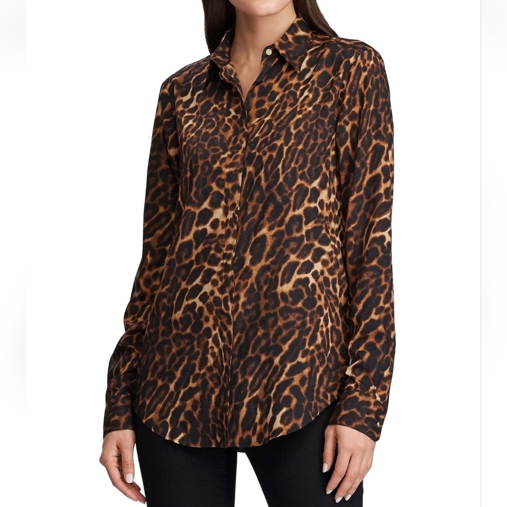 Lauren Ralph Lauren Women's Kristy Collection Animal‎ Print L/S Blouse XL TG